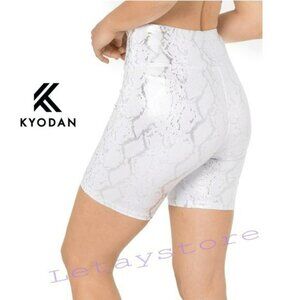 NWT Kyodan Silver Shiny Metallic Snake Print High-Waist Biker Shorts